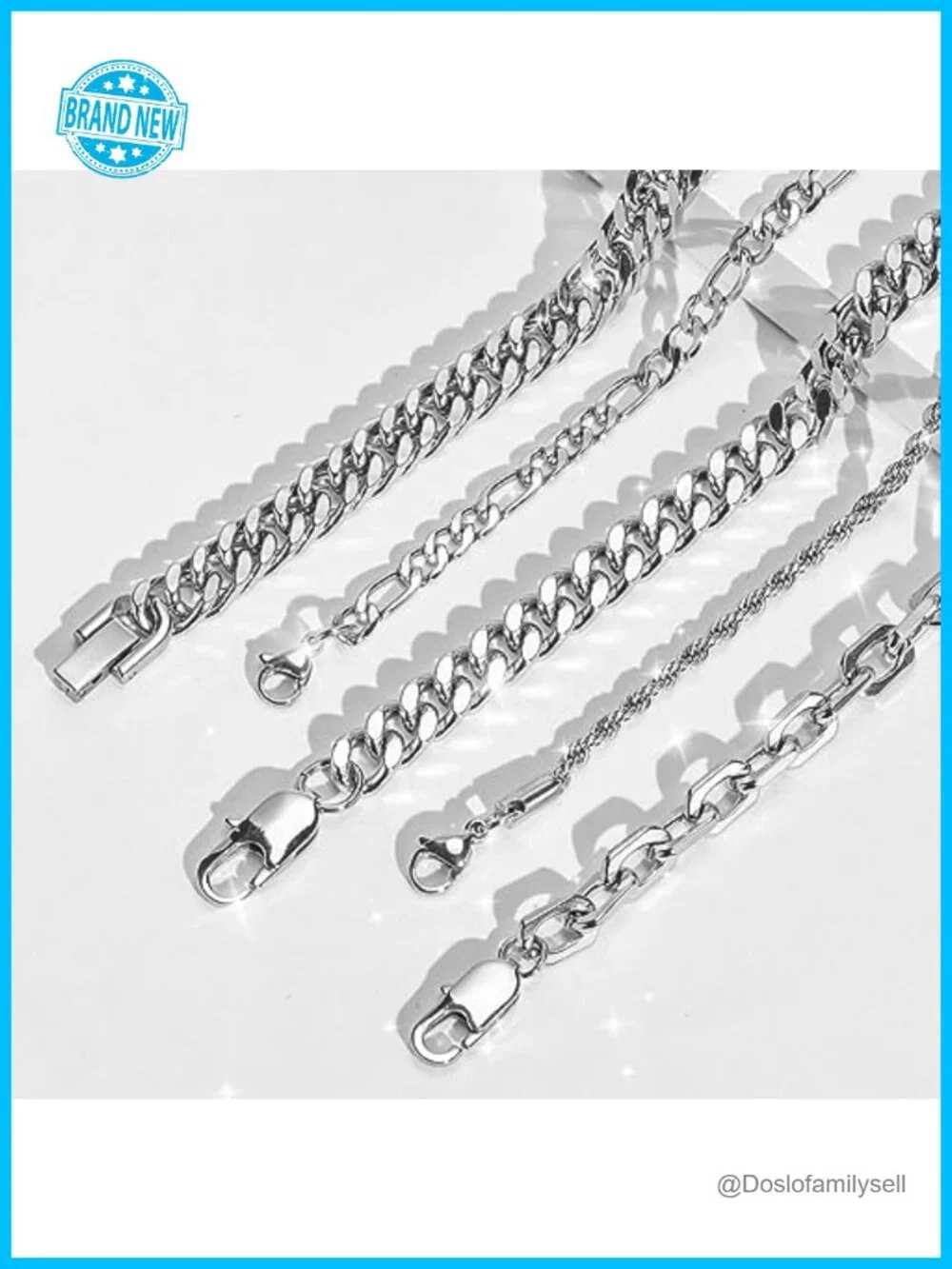 Stainless Steel Link Chain Bracelet Set - 5 Piece Stackable